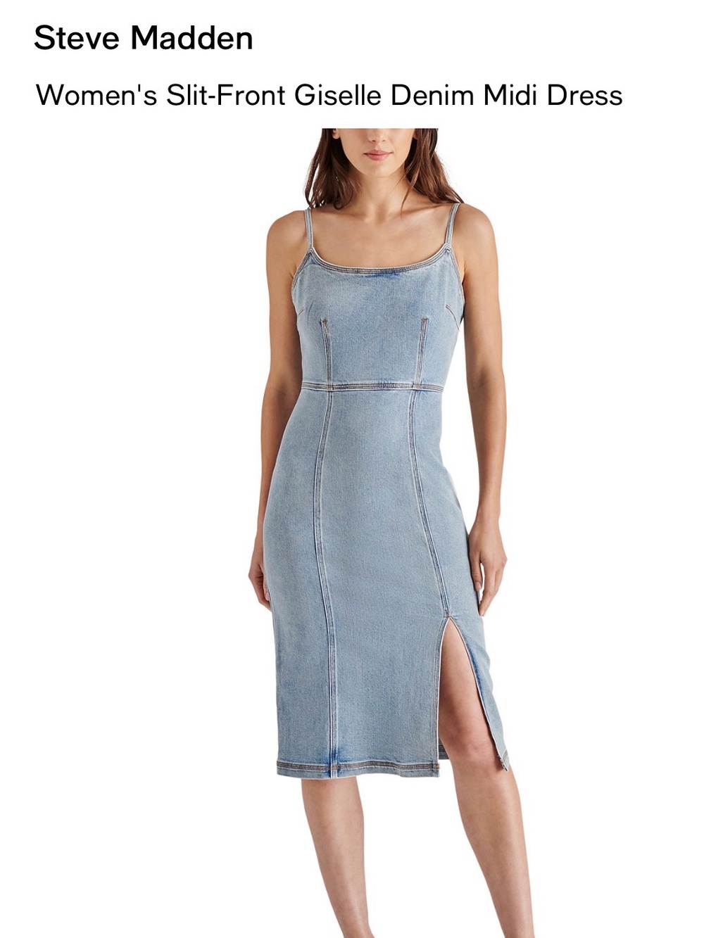 Steve Madden Giselle Denim Midi Dress Size 4 Scoop Neck Exposed Zip Front Slit